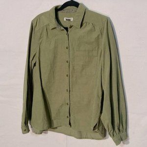 Anthropologie Pilcro Chartreuse Green Corduroy  Long Sleeve Button Up
